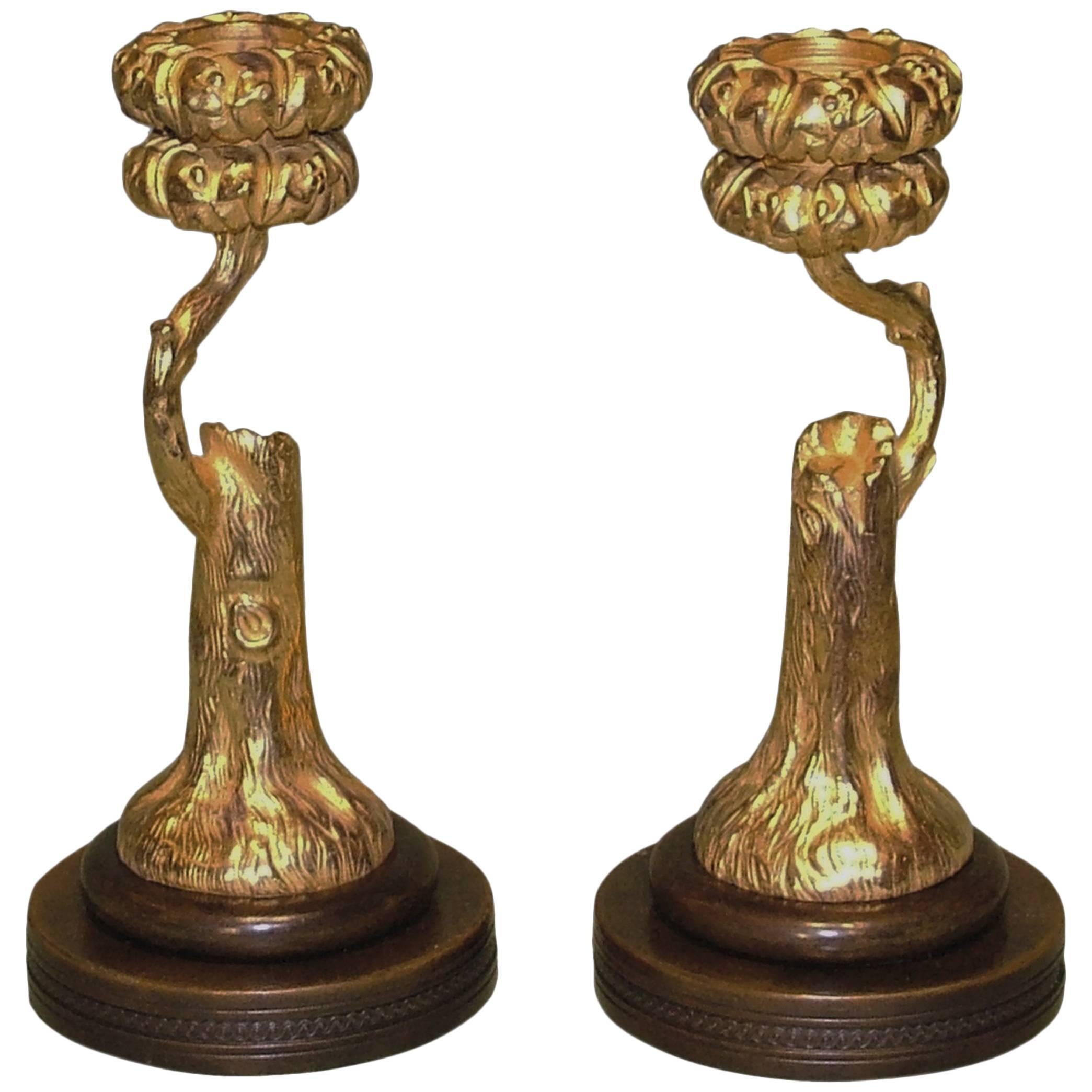 Unusual Pair of Mid-19th Century Bronze and Ormolu Candlesticks