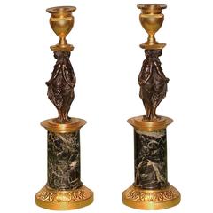 Pair of Early 19th Century Bronze and Ormolu 'Classical Lady' Candlesticks