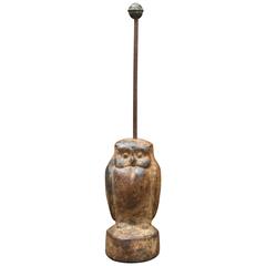 Antique Late 19th Century Cast Iron Owl Door Stop with a Brass Knobbed Standard