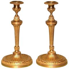 Antique Pair of Louis XVI Style Ormolu Candlesticks