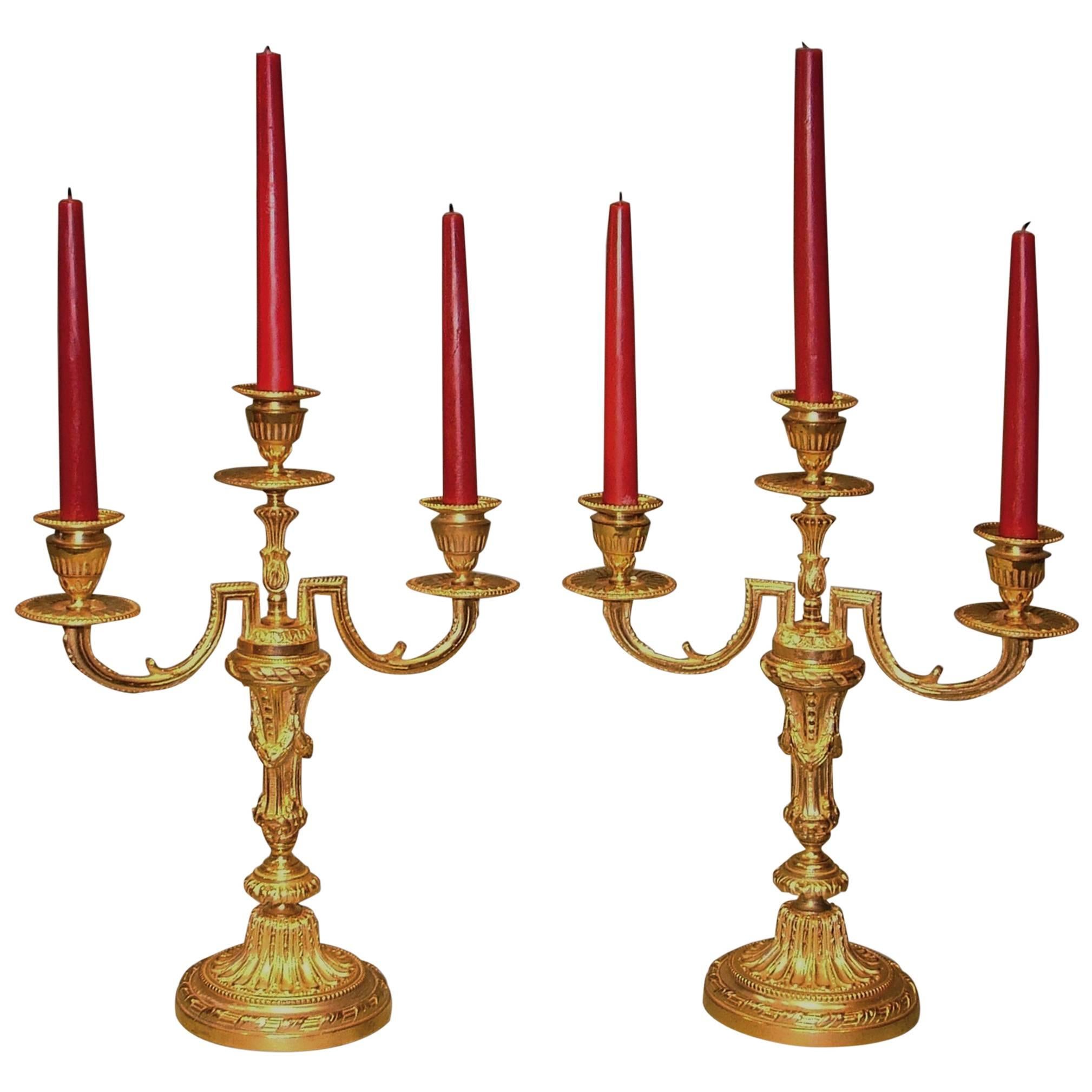 Pair of French Louis XVI Style Three-Light Candelabra