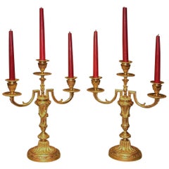 Pair of French Louis XVI Style Three-Light Candelabra