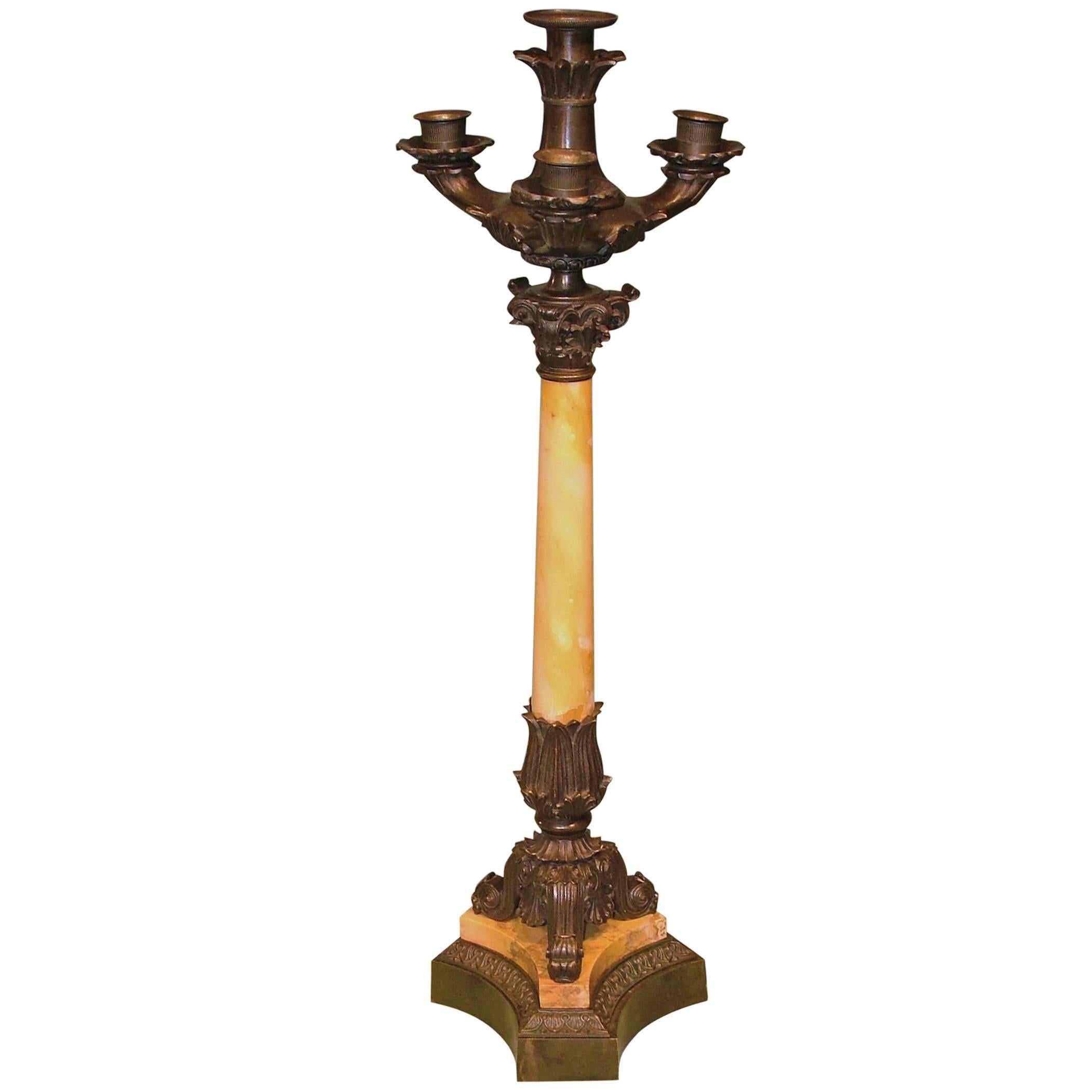 Mid-19th Century Bronze and Marble Four-Light Candelabrum For Sale