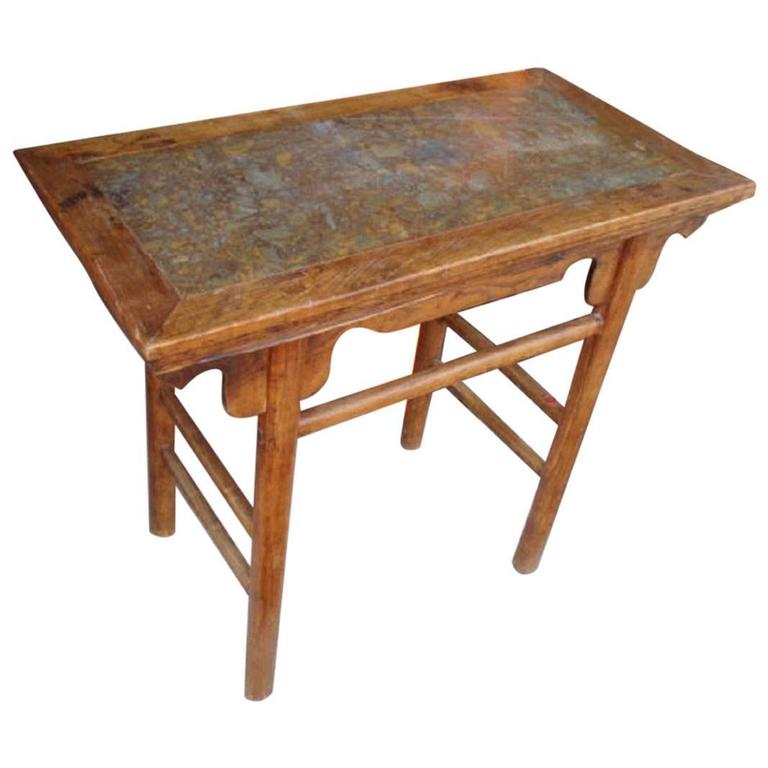 Chinese Antique Hardwood Wine Table with Rare Pudding Stone Inlay, Qing