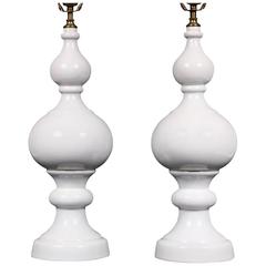Pair of White Mid-Century Porcelain Table Lamps