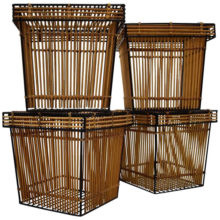 1960s Wicker and Steel Baskets For Sale at 1stdibs