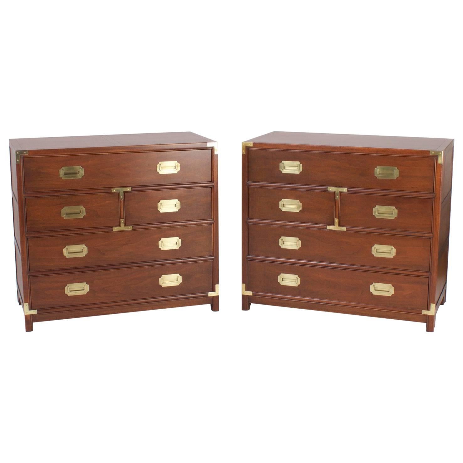 Handsome Pair of Campaign Style Mahogany Chests