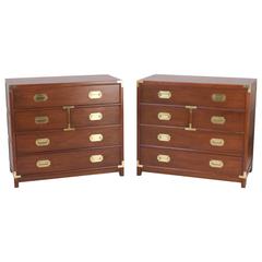 Vintage Handsome Pair of Campaign Style Mahogany Chests