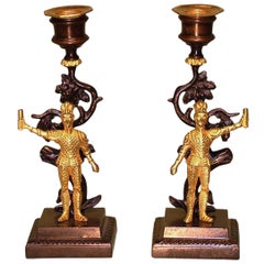Pair of 19th Century Bronze and Ormolu Knight Candlesticks