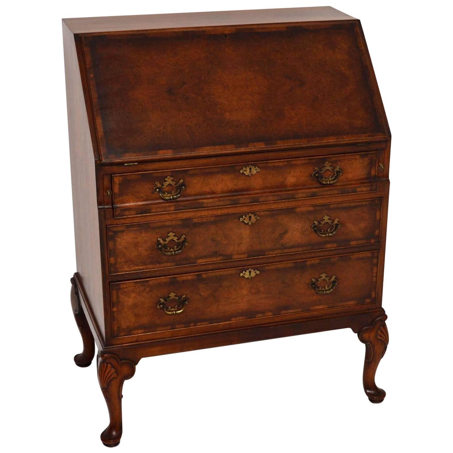 Antique Burr Walnut Writing Bureau by Waring & Gillows