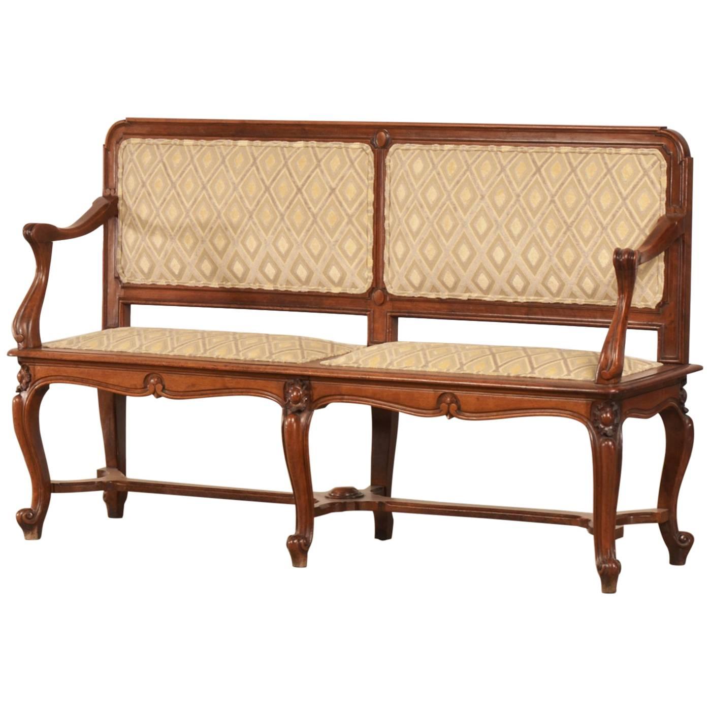Antique French Art Nouveau Period Walnut Settee Bench, circa 1900 For Sale