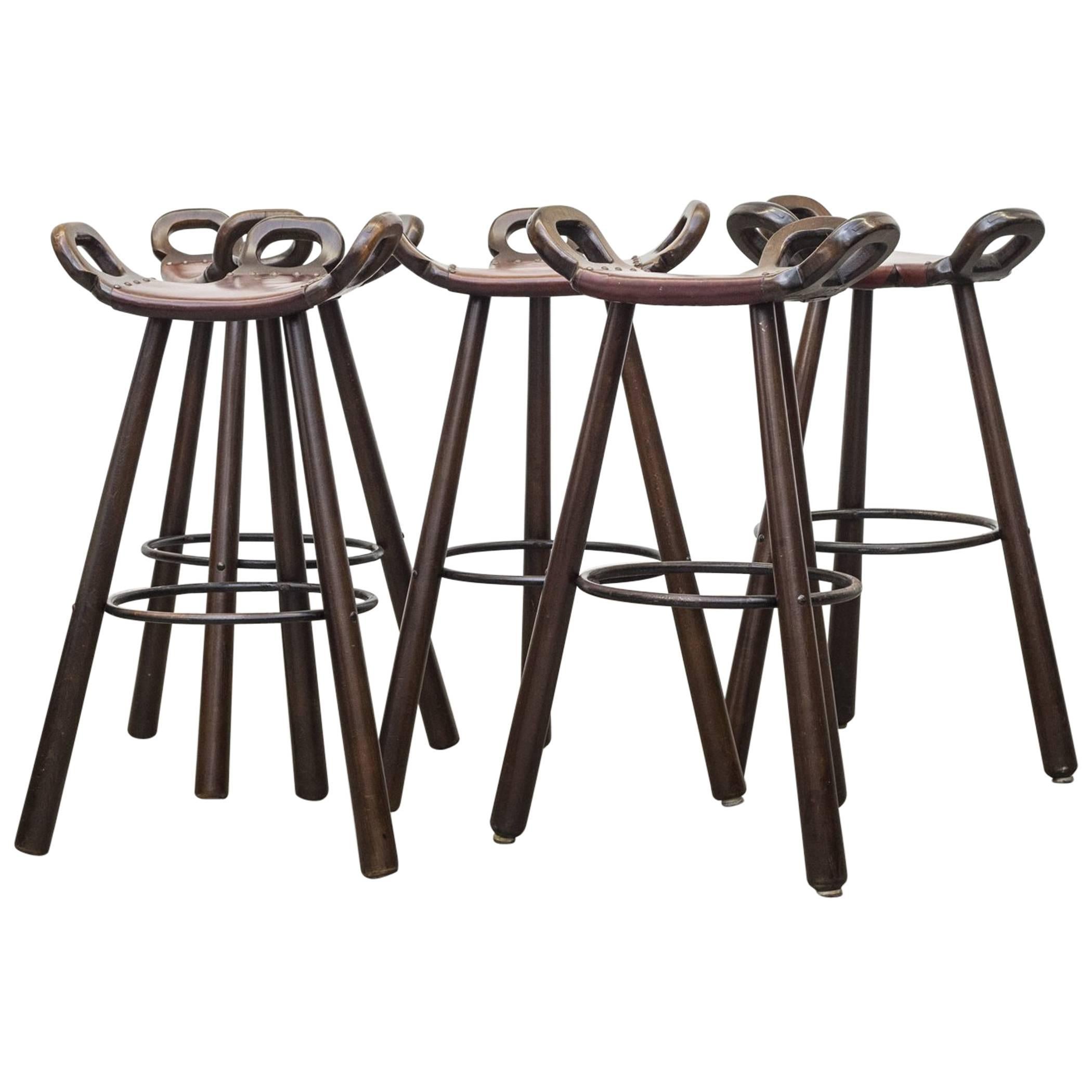 Set of Five Sergio Rodrigues Style Brutalist Bar Stools