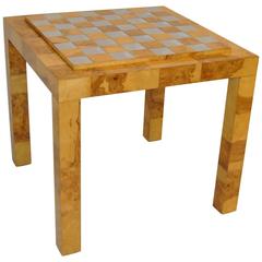 Patchwork Burl and Polished Brass Game Table by Paul Evans