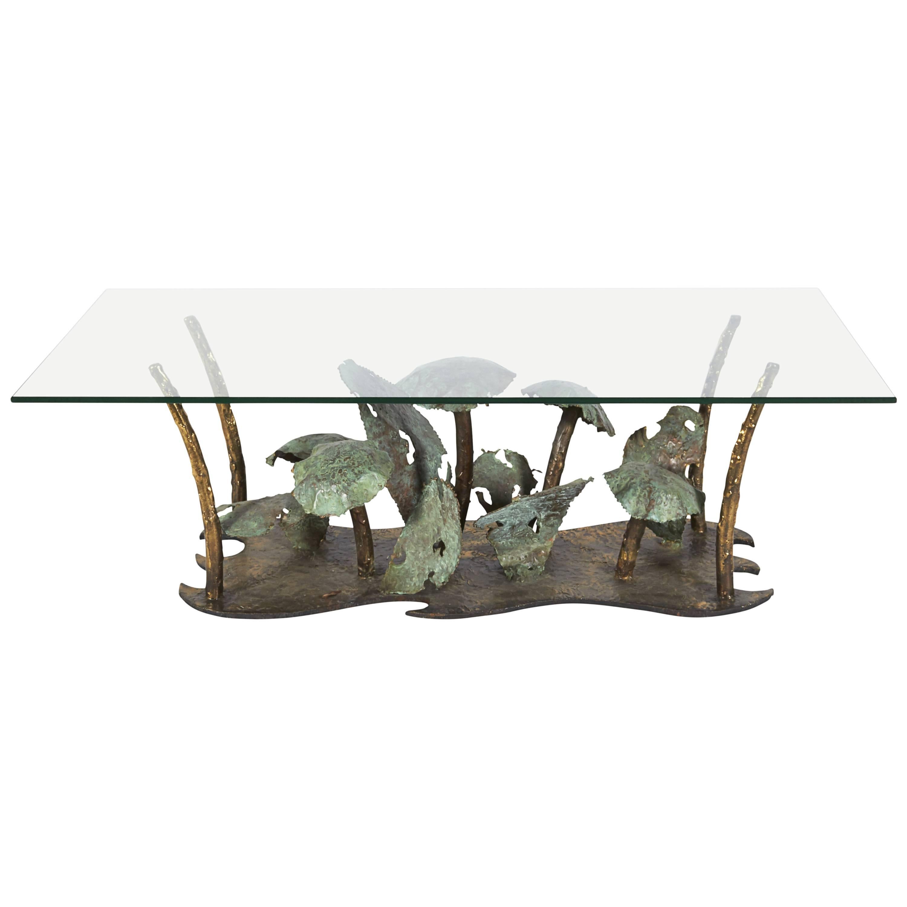 Signed Silas Seandel Brutalist Bronze Coffee Table, USA, 1970s