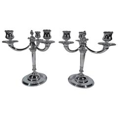 Pair of Cartier French Silver Three-Light Modern Classical Candelabra 12