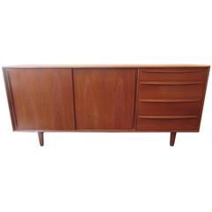 Danish Teak Credenza with Drawers and Sliding Doors