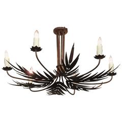Mid-20th Century Spanish Barcelona Tole Palm Chandelier with Star Bobeche