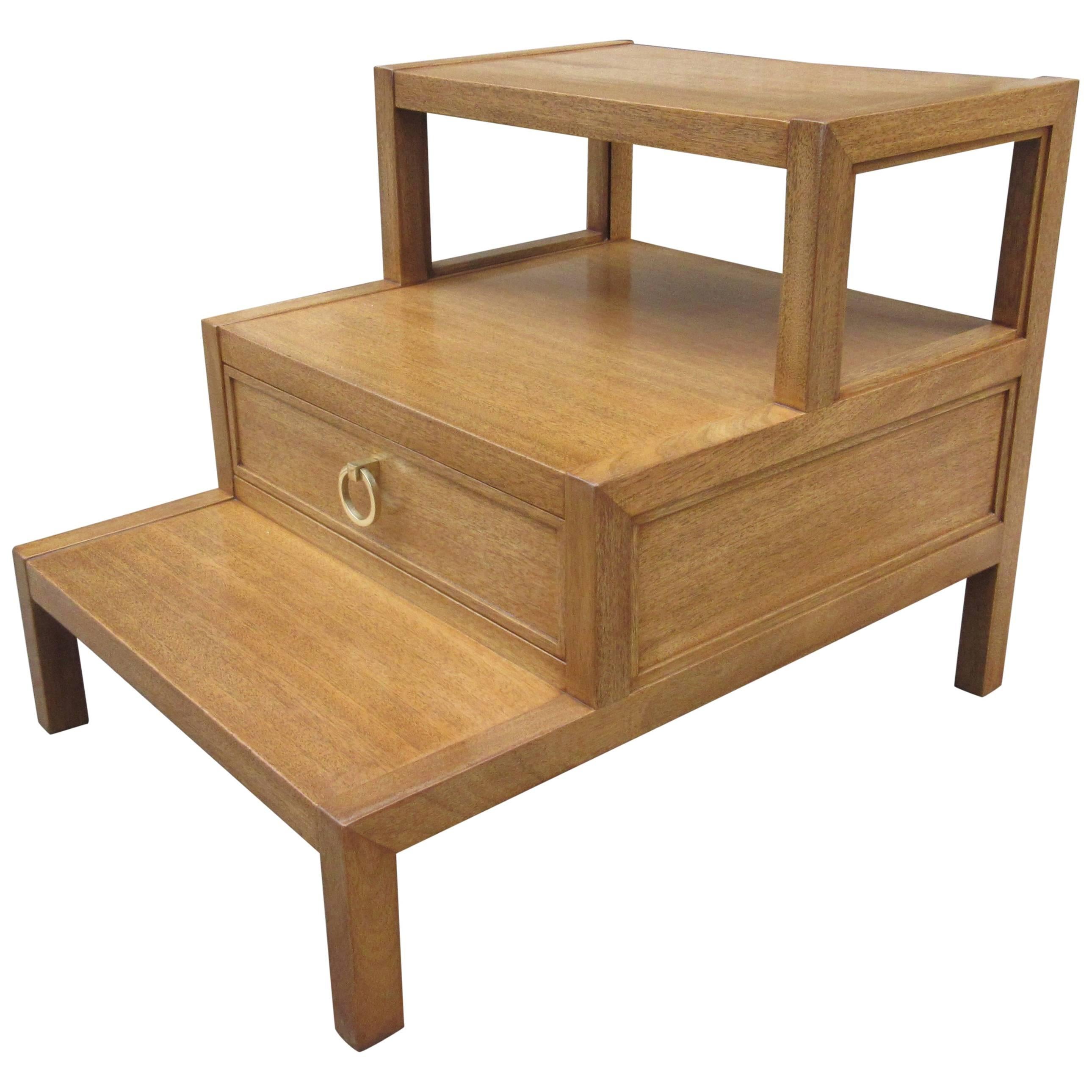 John Widdicomb for Widdicomb Stepped Side Table with Drawer in Honey Mahogany