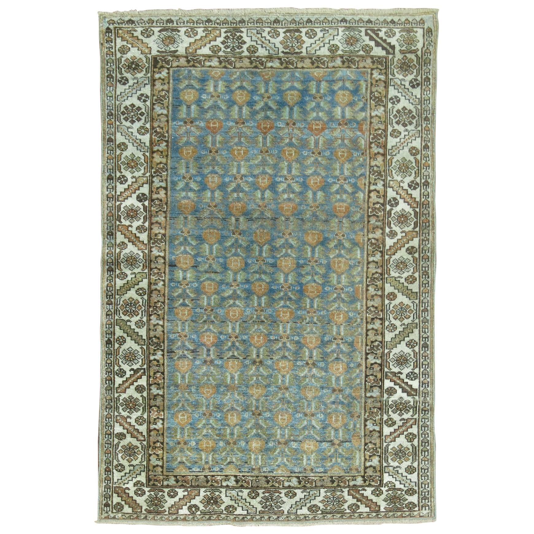 Persian Malayer Rug in Blues and Peach