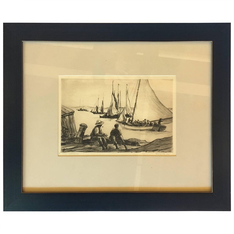 Reynolds Beal Drawing "Nassau Waterfront" Signed and Dated 1929 For Sale