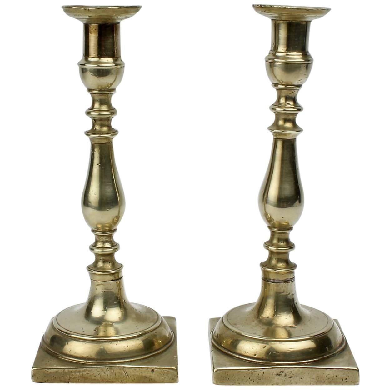 Pair of Early 19th Century Continental Brass Candlesticks For Sale