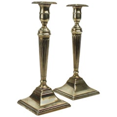 Pair of English 18th Century Georgian Fluted and Tapered Brass Candlesticks