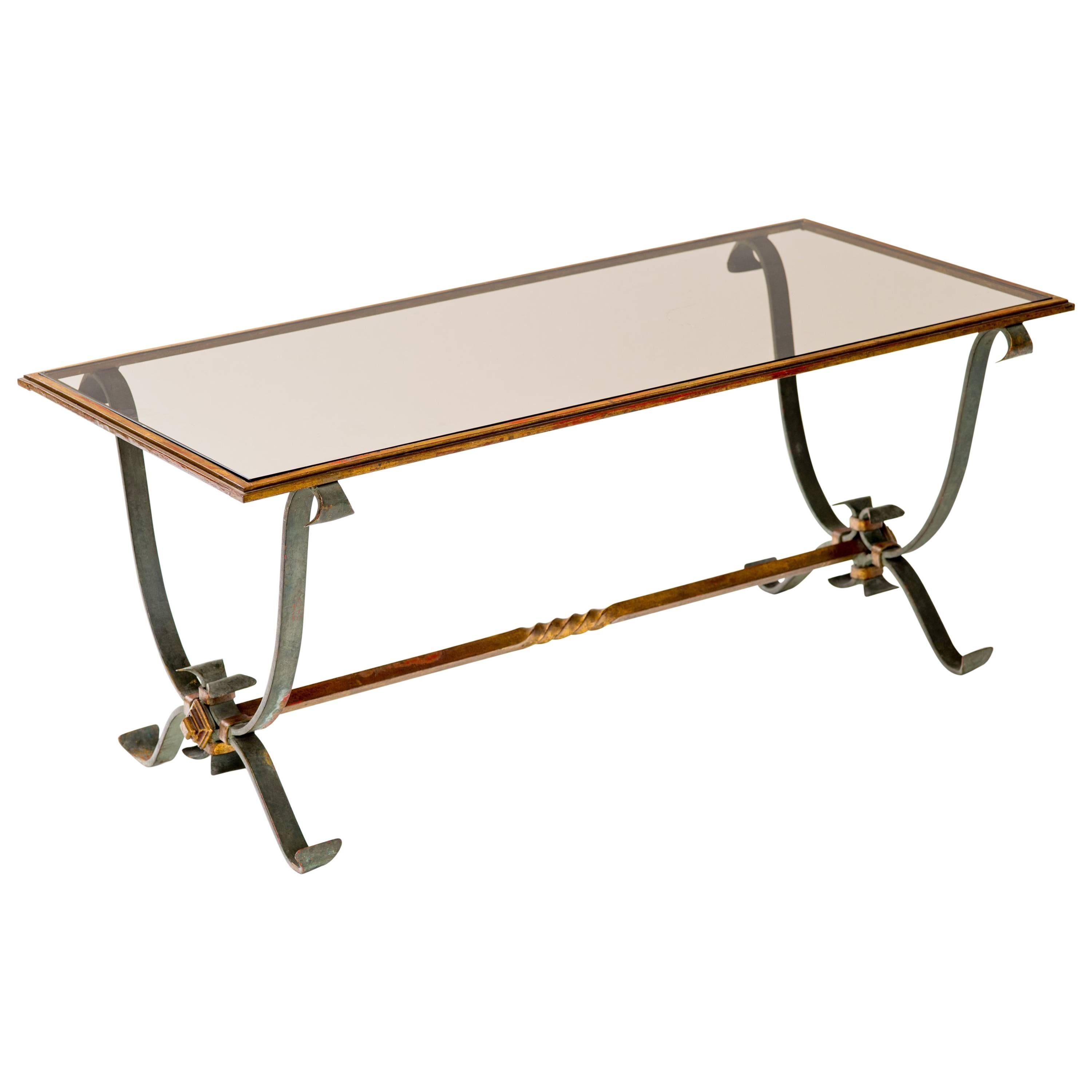 French 1940s Patinated Bronze and Iron Coffee Table
