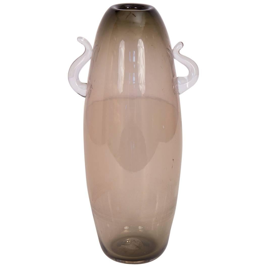 Tall Scandinavian Smoked Glass Vase For Sale