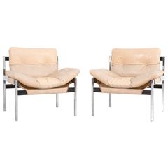 Jerry Johnson and Byron Botker Lounge Chairs Reupholstered in Waxed Leather, Set