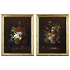 Pair of Oil on Canvas Paintings, Flower Bouquets from 19th Century 4