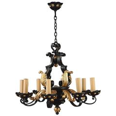 Vintage Art Deco Wrought Iron Chandelier in the Style of Gilbert Poillerat