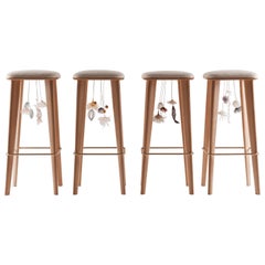 21st Century High Bar Kitchen Stool Beechwood Linen Fibres Fabric