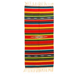 Retro Saltillo Mexican Multicolored Stripe Wool Serape Blanket