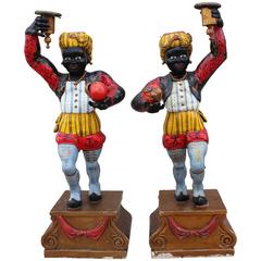 Pair of Rare Antique Painted Blackamoor Candleholders 3