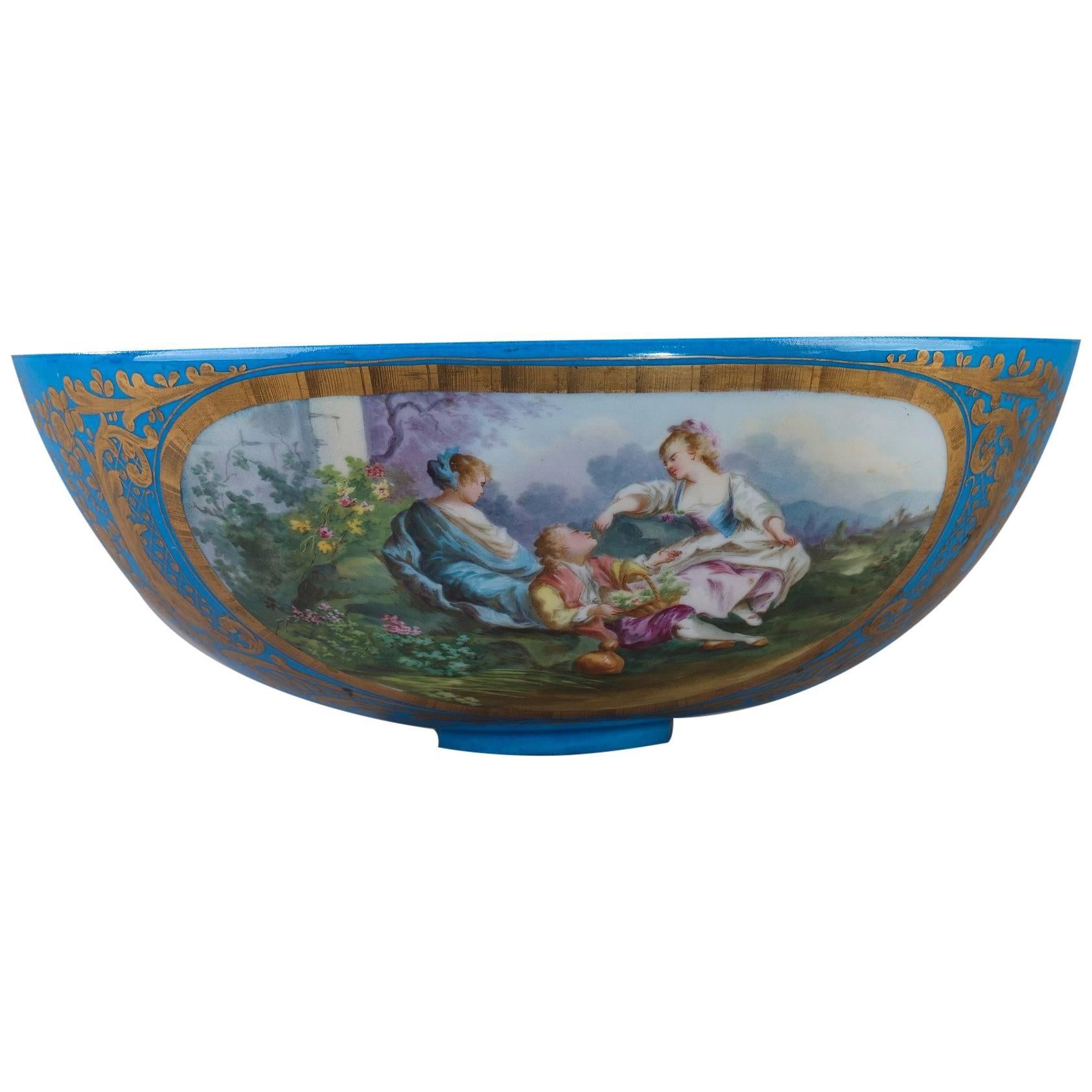 19th Century Large Porcelain Bowl in Sevres Taste