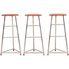 Mid-Century Modern Style Bar Stool in Steel and Leather