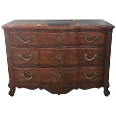 French Country Three Drawer Commode With Marble Top And Great Brass Hardware
