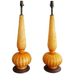 Pair of Orange Murano Glass Lamps