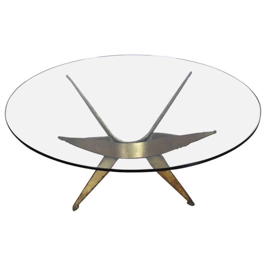 Silas Seandel Brutalist Coffee Table with Round Glass Top For Sale