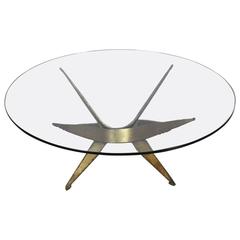 Silas Seandel Brutalist Coffee Table with Round Glass Top