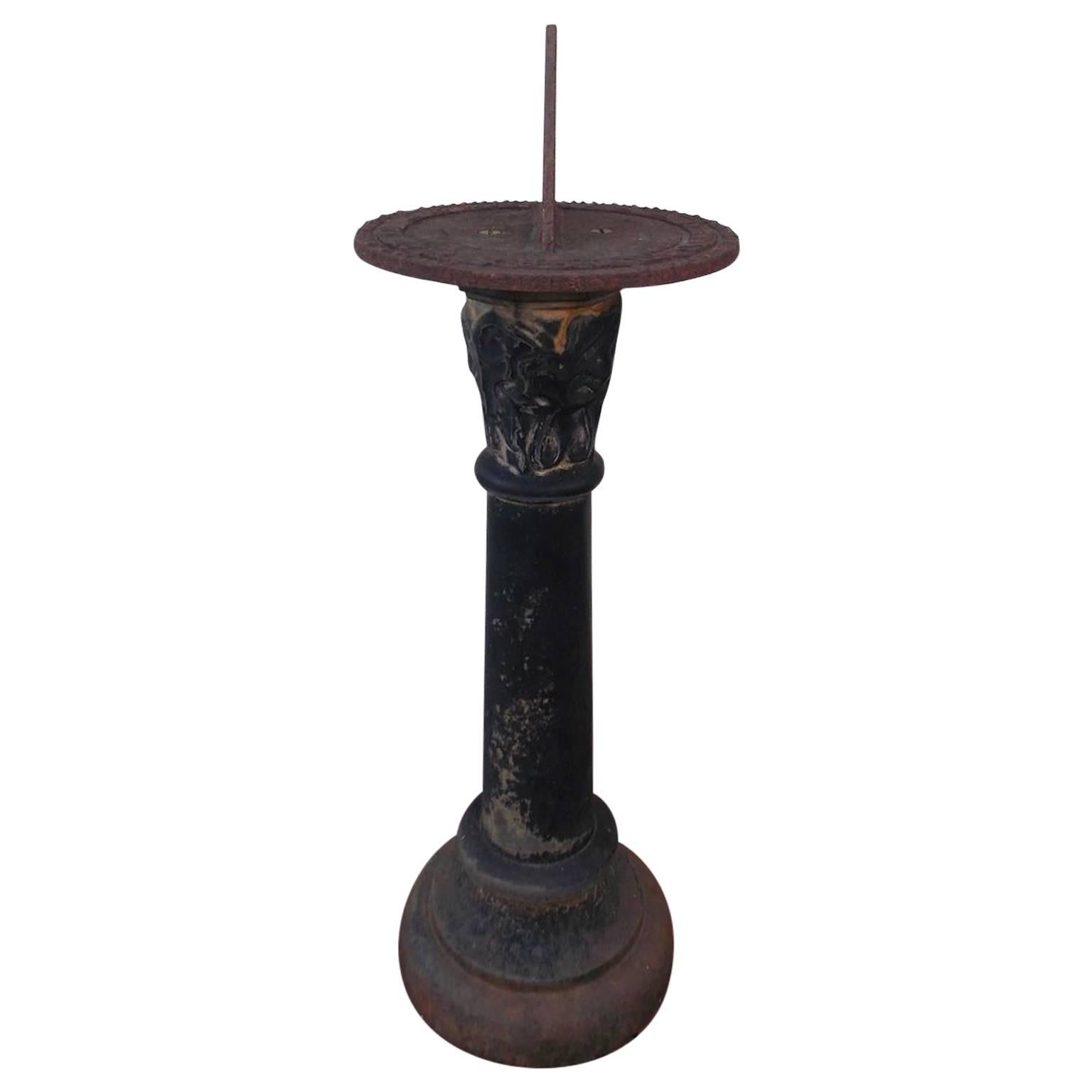 American Cast Iron Sun Dial on Floral Pedestal, Circa 1840