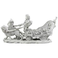 19th Century Bisque Bacchus in a Chariot Pulled by Panthers