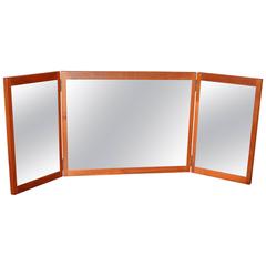 Teak Tri-Fold Vanity, Dresser or Wall Mirror by Aksel Kjersgaard