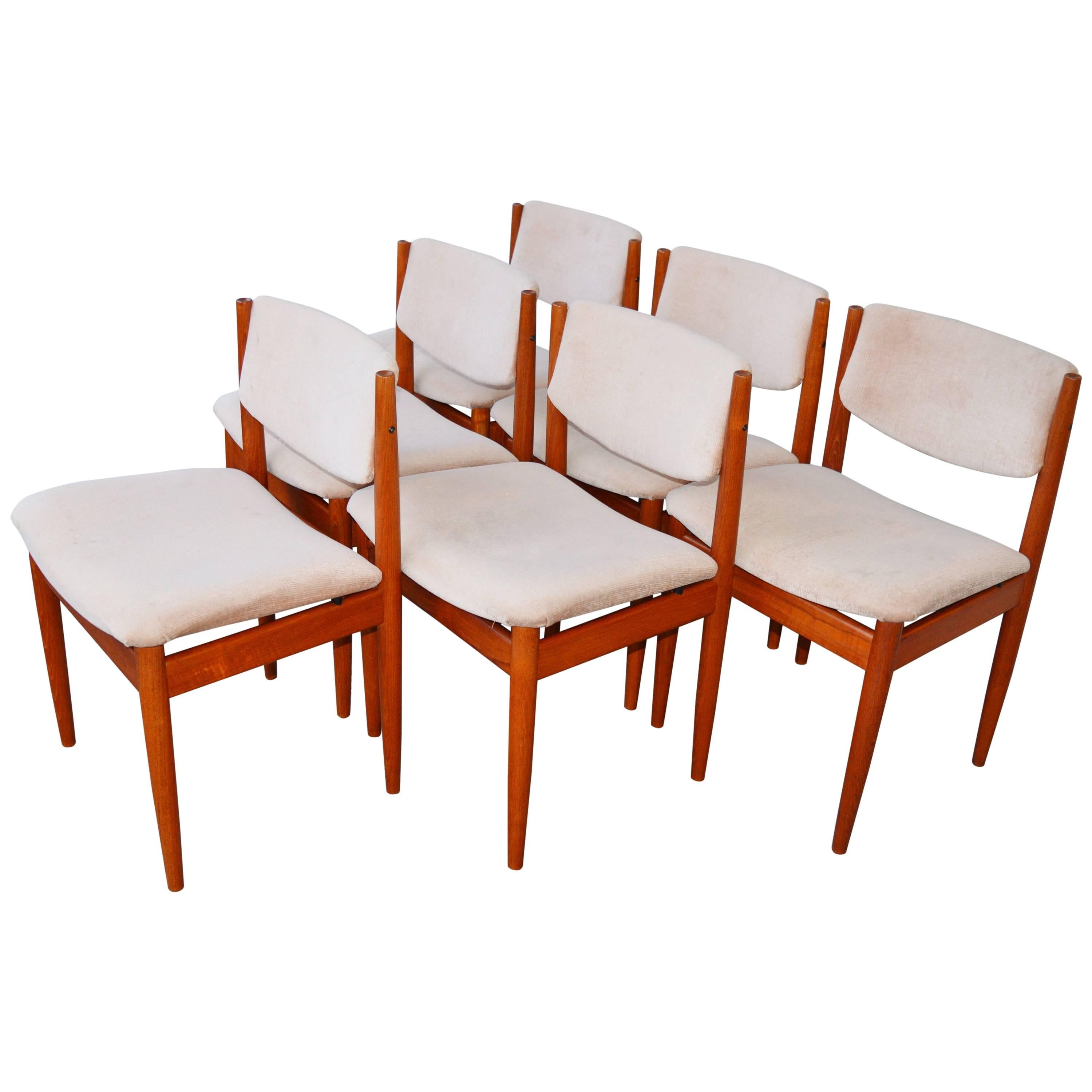 Set Six Teak Finn Juhl Dining Chairs Model 197 For Sale