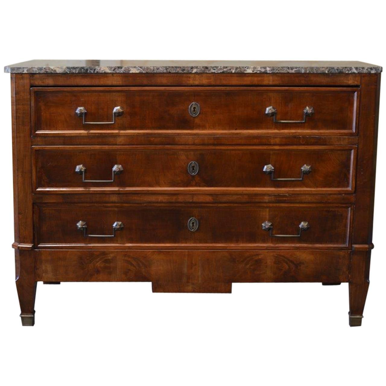 French Walnut Louis XVI Style Commode with Marble Top