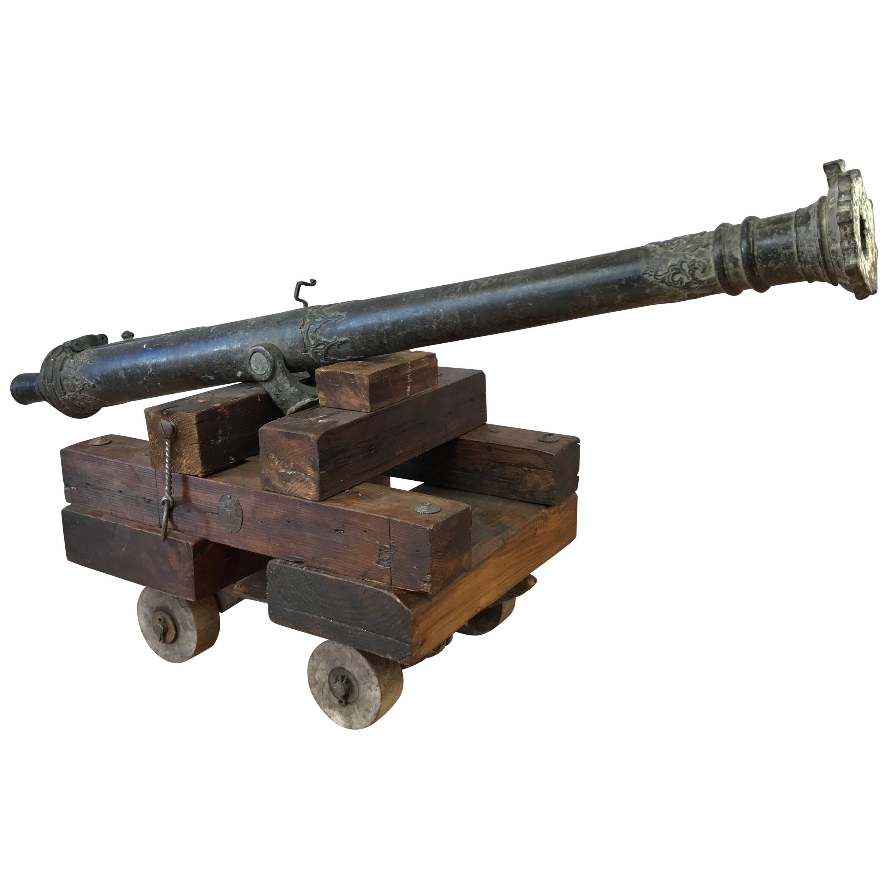 18th Century Bronze Lantaka Cannon on Custom Wood Carriage