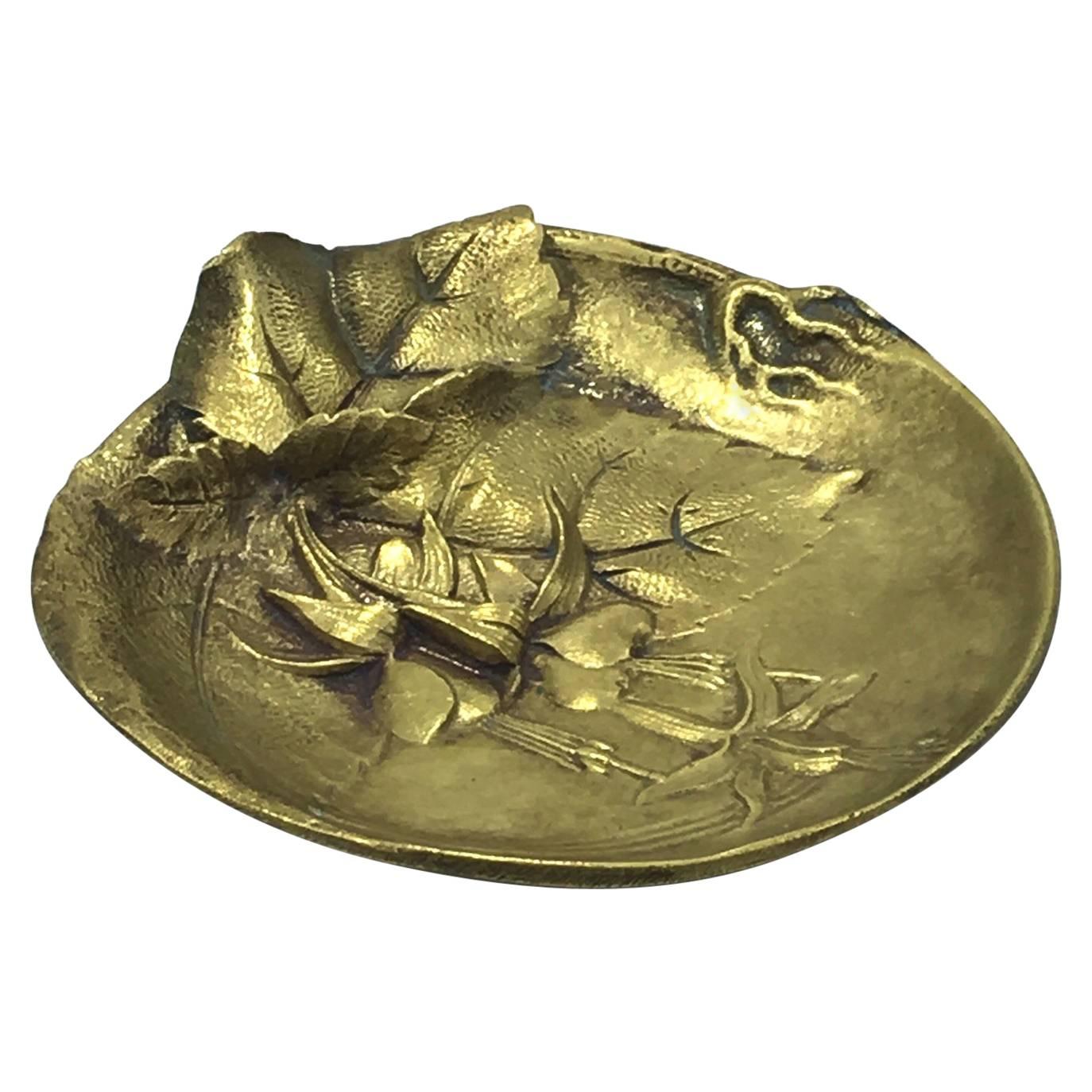 Brass Ashtray with Floral Decors For Sale