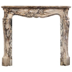 19th Century, Louis XV Style Fireplace Mantel in Breche de Benou Marble