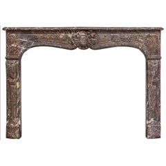 19th Century, Louis XV Style Antique Fireplace Mantel in Rouge Royal Marble