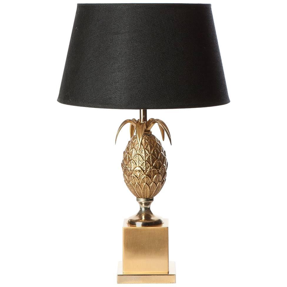 1970s Patinated Bronze and Brass Table Lamp Attributed to Maison Le Dauphin